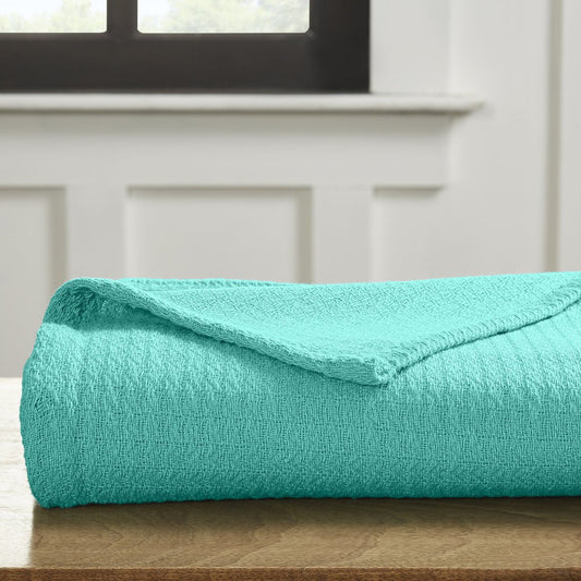 King Turquoise Cotton Waffle Weave Blanket