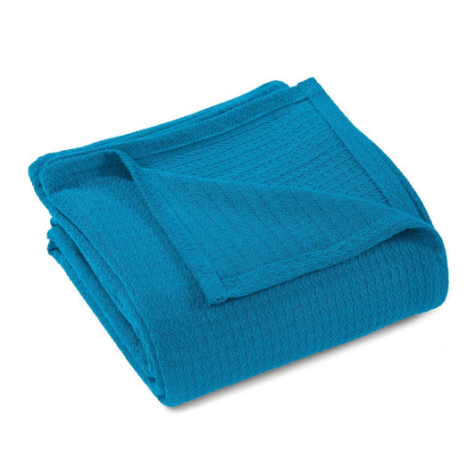 Twin Azure Cotton Waffle Weave Blanket