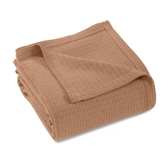 Twin Camel Cotton Waffle Weave Blanket
