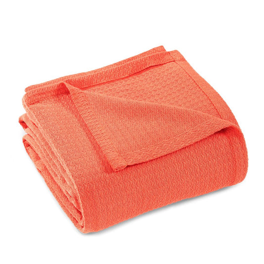 Twin Coral Cotton Waffle Weave Blanket