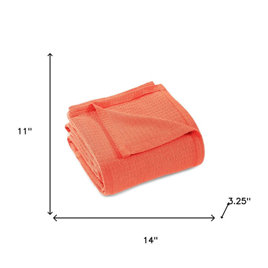 Twin Coral Cotton Waffle Weave Blanket