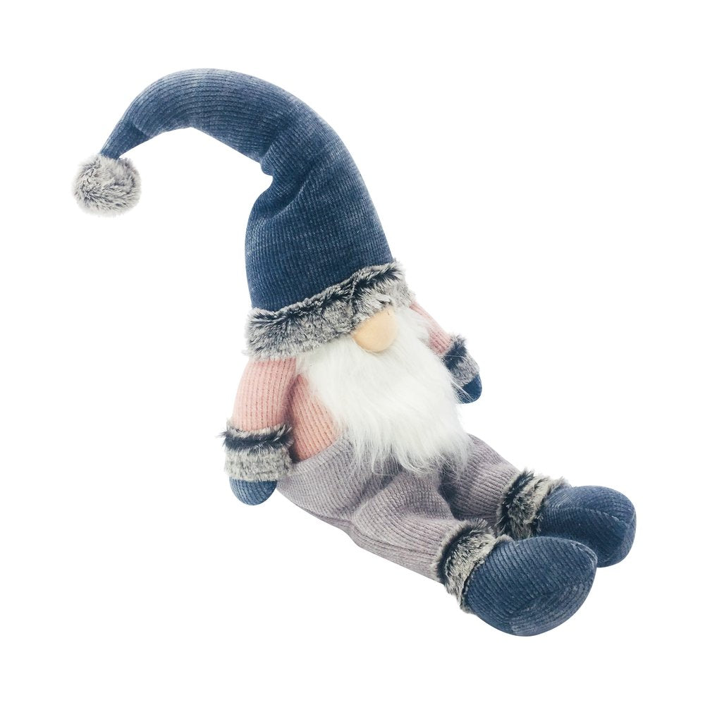 27" Blue Pink And White Fabric Christmas Santa Sitting Gnome