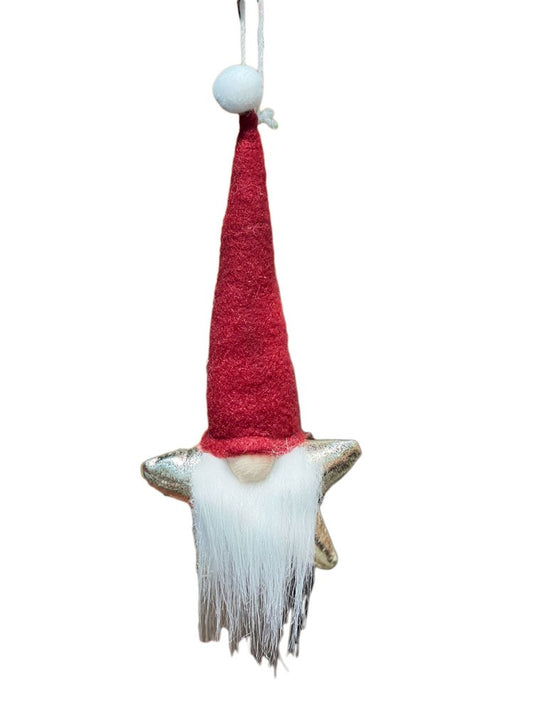 9" Red White And Gold Fabric Christmas Santa Standing Gnome