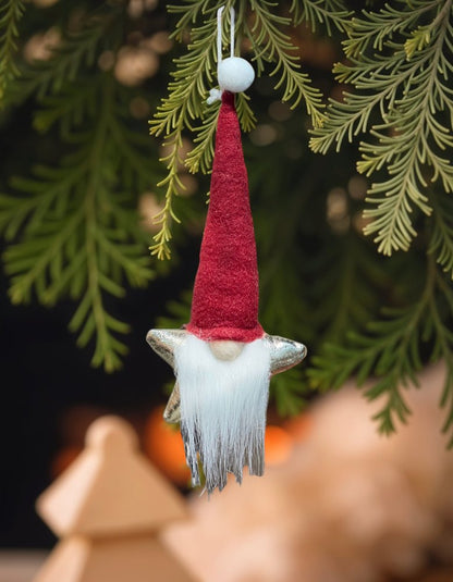 9" Red White And Gold Fabric Christmas Santa Standing Gnome