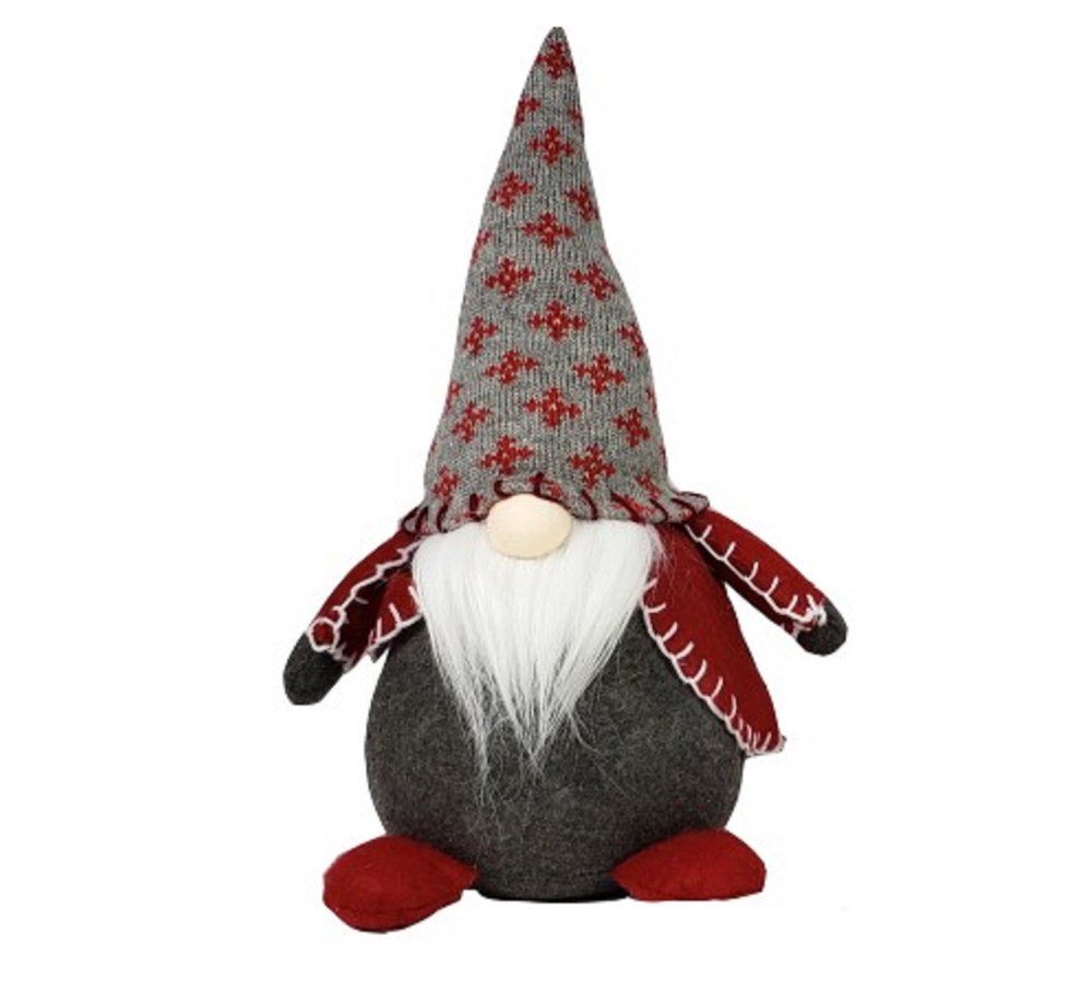 20" Red Gray And White Fabric Christmas Santa Standing Gnome