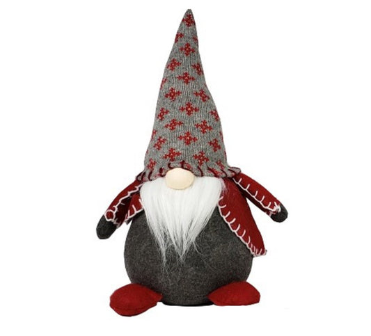 20" Red Gray And White Fabric Christmas Santa Standing Gnome