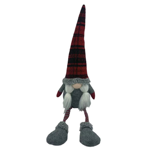 24" Red Gray And White Fabric Christmas Santa Standing Gnome