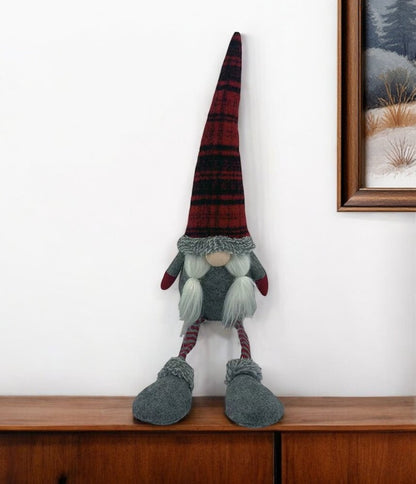 24" Red Gray And White Fabric Christmas Santa Standing Gnome