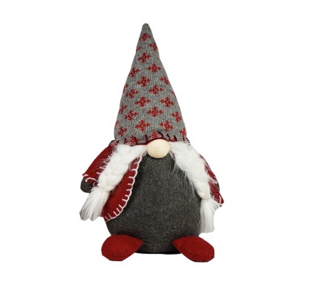 20" Red Gray And White Fabric Christmas Santa Standing Gnome