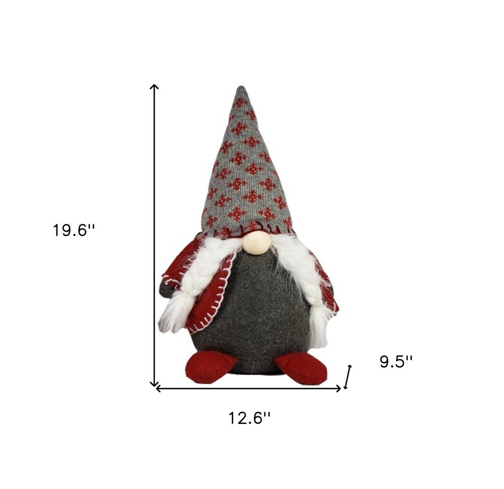 20" Red Gray And White Fabric Christmas Santa Standing Gnome