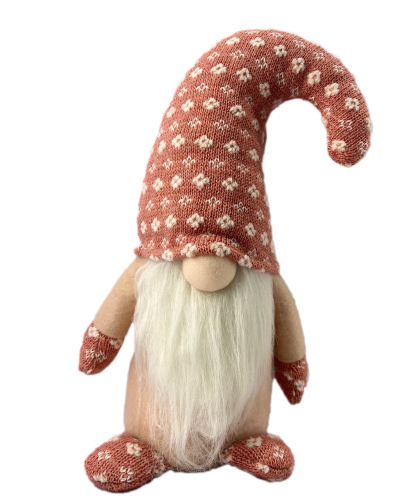 12" Pink And White Fabric Christmas Santa Standing Gnome