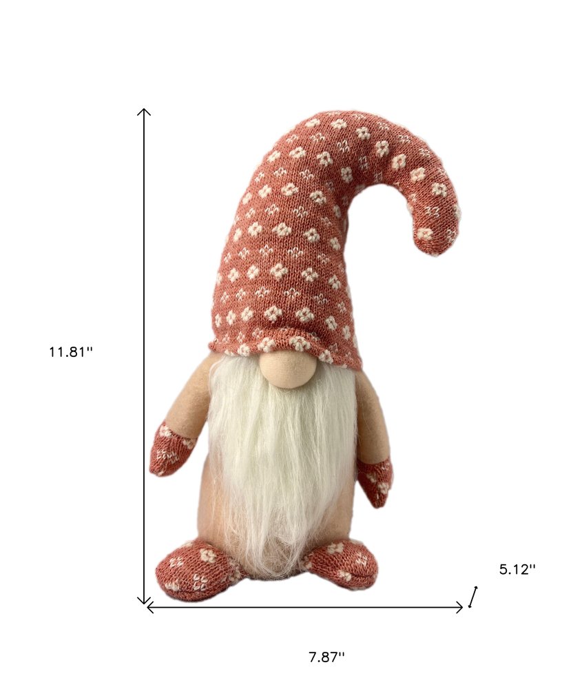 12" Pink And White Fabric Christmas Santa Standing Gnome