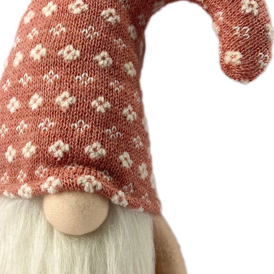 12" Pink And White Fabric Christmas Santa Standing Gnome