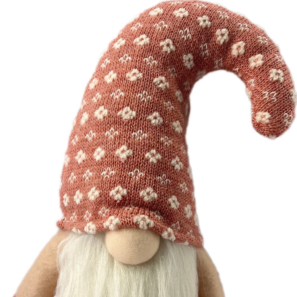 12" Pink And White Fabric Christmas Santa Standing Gnome