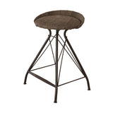 25" Brown And Black Leather And Genuine Leather And Iron Low Back Counter Height Swivel Bar Chair