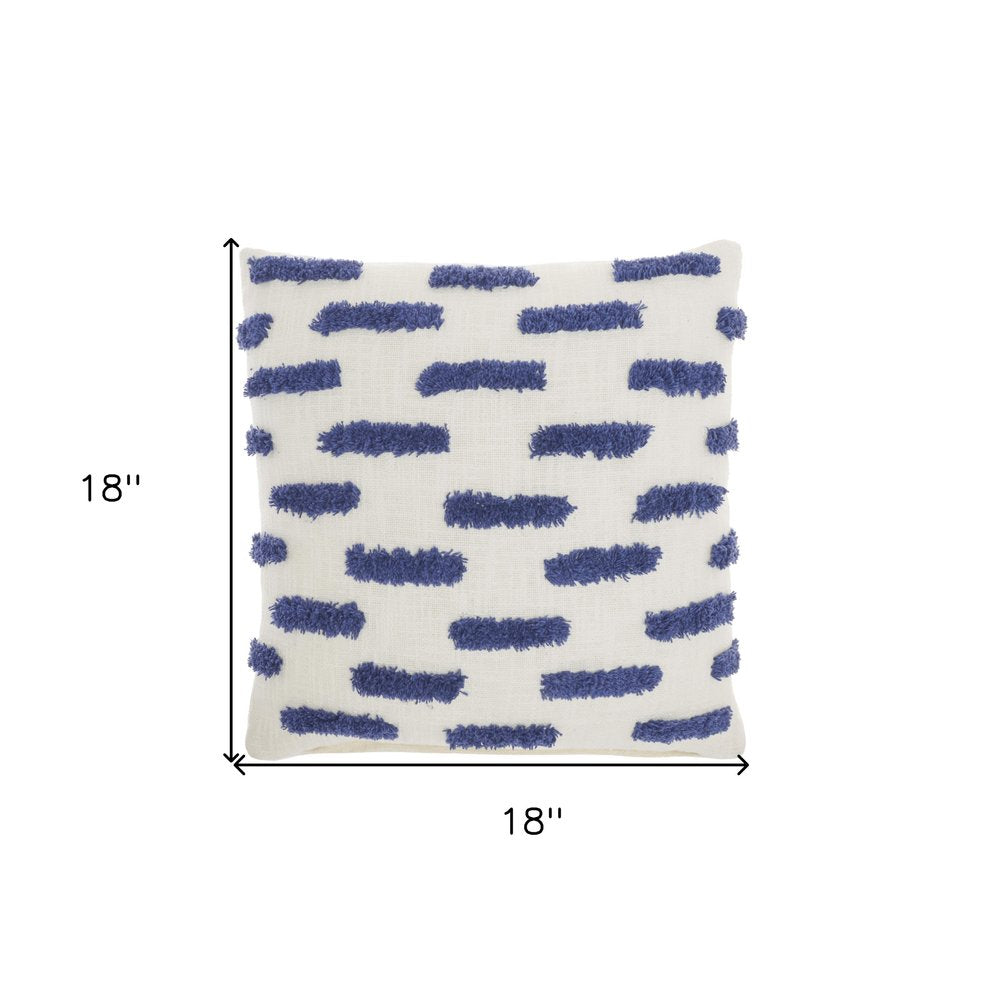 18" Blue and White Geometric Cotton Throw Pillow
