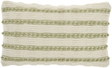 12" X 20" Sage and Ivory Striped Cotton Blend Throw Pillow With Texture
