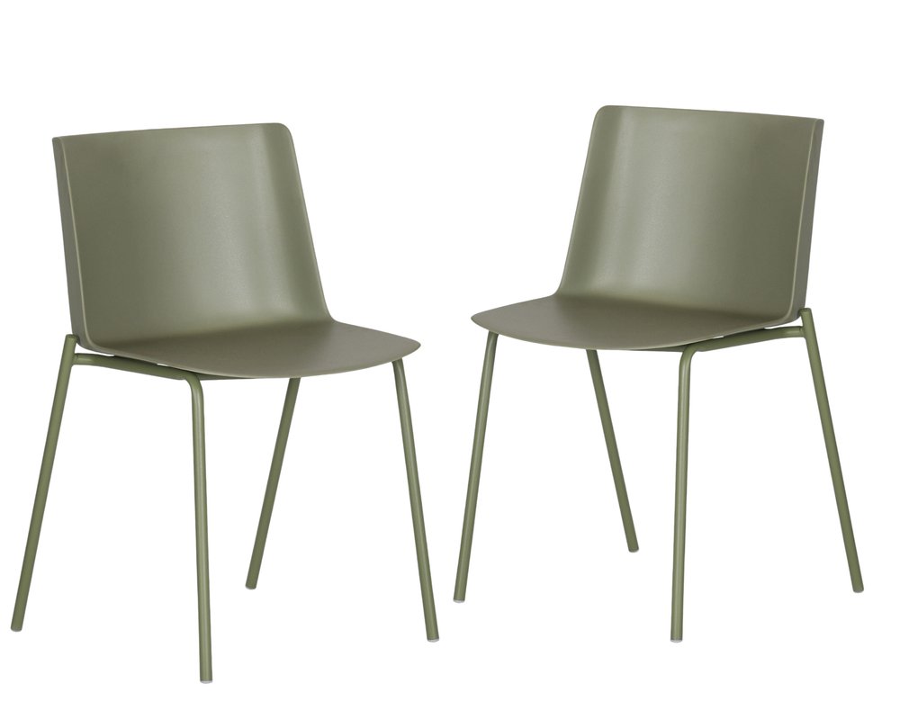 Set of Two Green Heavy Duty Plastic Outdoor Dining Chairs