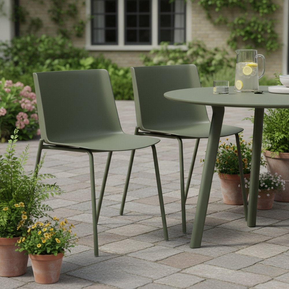 Set of Two Green Heavy Duty Plastic Outdoor Dining Chairs