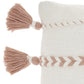 12" X 30" Pink and White Striped Cotton Lumbar Throw Pillow With Tassels