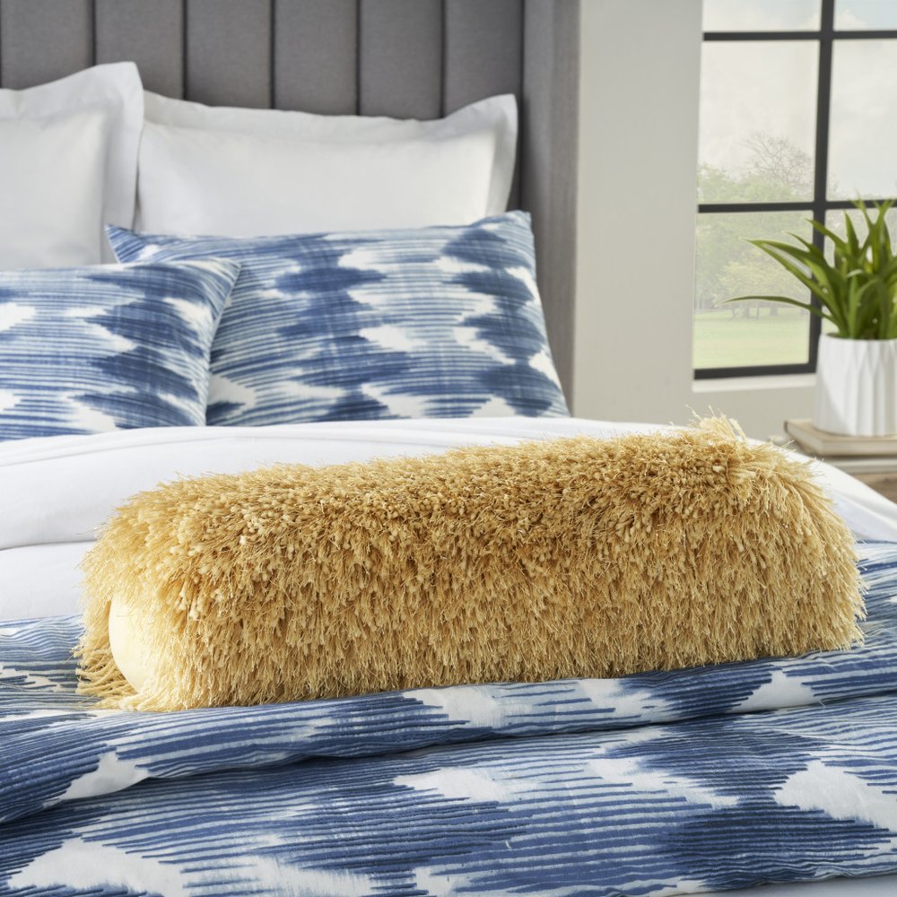 5" X 20" Yellow Shag Bolster Throw Pillow