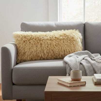 5" X 20" Yellow Shag Bolster Throw Pillow