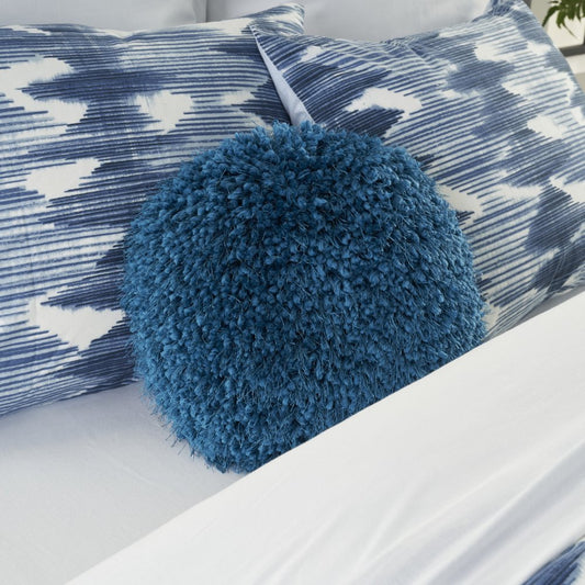 14" X 14" Teal Blue Round Shag Throw Pillow