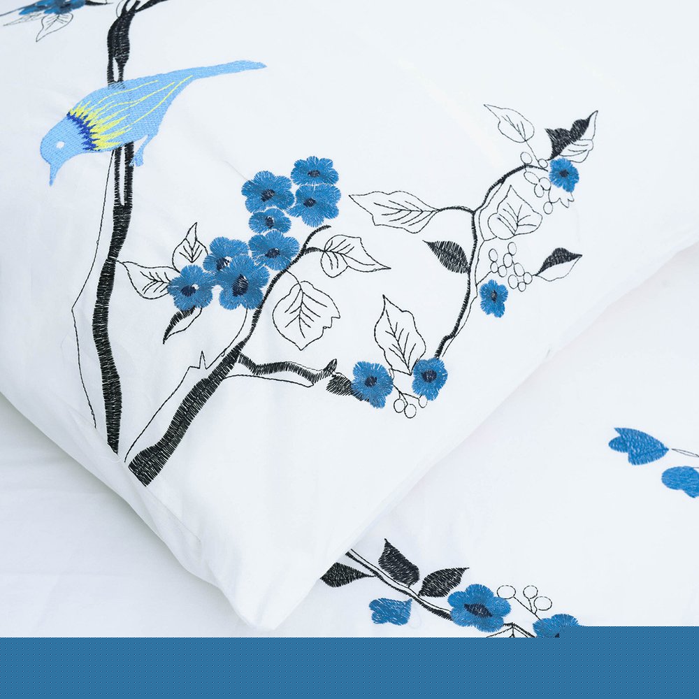 Blue and White King 100% Cotton 200 Thread Count Washable Duvet Cover Set