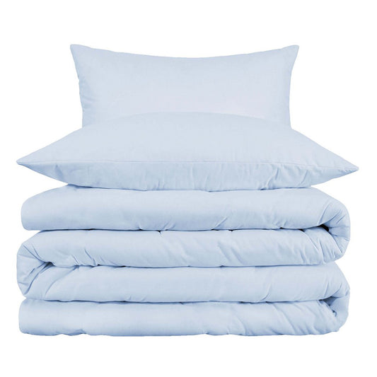 Light Blue Queen Cotton Blend Washable Duvet Cover Set