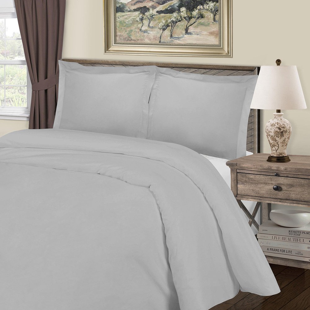 Light Gray King Cotton Blend 1000 Thread Count Washable Duvet Cover Set
