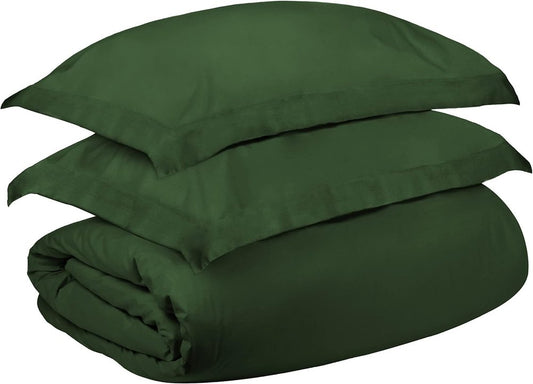 Hunter Green Queen Cotton Blend 300 Thread Count Washable Duvet Cover Set
