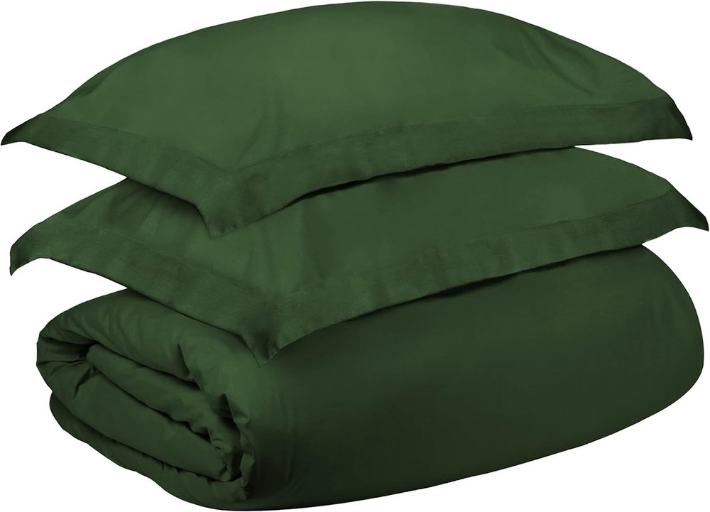 Hunter Green Queen Cotton Blend 300 Thread Count Washable Duvet Cover Set