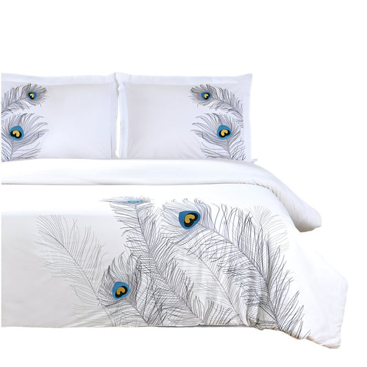 Blue And White King Cotton Washable Duvet Cover Set With Two Shams