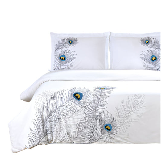 Blue And White King Cotton Washable Duvet Cover Set With Two Shams