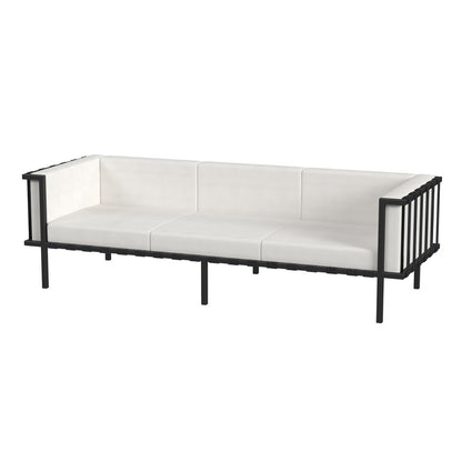 77" Black Iron and Cushions Patio Sofa