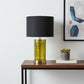 22" Green Glass LED Table Lamp With Black Drum Shade
