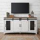 68" White Solid Wood Cabinet Enclosed Storage Distressed TV Stand