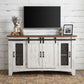 60" White Solid Wood Cabinet Enclosed Storage Distressed TV Stand