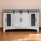 60" White Solid Wood Cabinet Enclosed Storage Distressed TV Stand