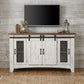 70" White Solid Wood Cabinet Enclosed Storage Distressed TV Stand