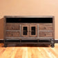 62" Brown Solid Wood Cabinet Enclosed Storage Distressed TV Stand