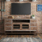 76" Brown Solid Wood Cabinet Enclosed Storage Distressed TV Stand