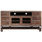 76" Brown Solid Wood Cabinet Enclosed Storage Distressed TV Stand