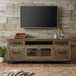 76" Brown Solid Wood Cabinet Enclosed Storage Distressed TV Stand