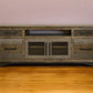 76" Brown Solid Wood Cabinet Enclosed Storage Distressed TV Stand