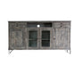 70" Gray Solid Wood Cabinet Enclosed Storage Distressed TV Stand