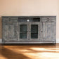 70" Gray Solid Wood Cabinet Enclosed Storage Distressed TV Stand