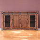70" Brown Solid Wood Cabinet Enclosed Storage Distressed TV Stand