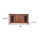 70" Brown Solid Wood Cabinet Enclosed Storage Distressed TV Stand