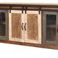 60" Brown Solid Wood Cabinet Enclosed Storage Distressed TV Stand